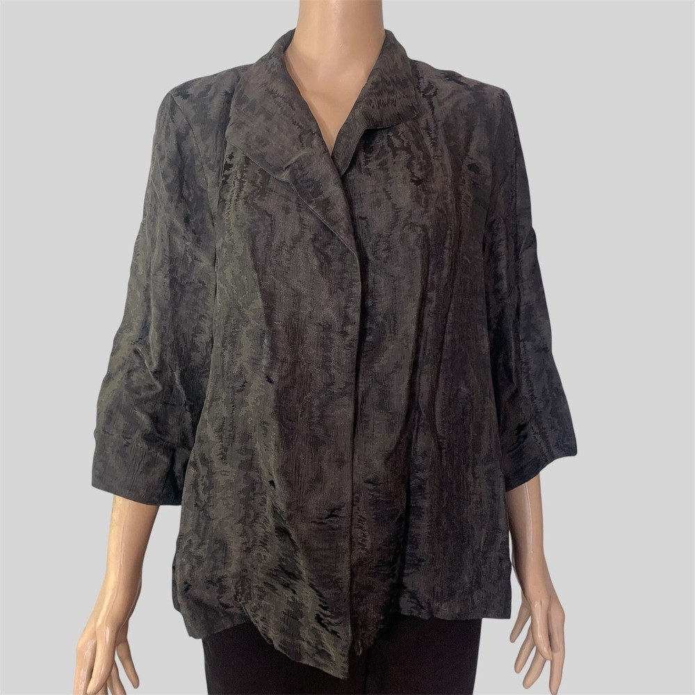 Eileen Fisher Textured Brown Silk Blend Jacket Medium Relaxed Fit Lightweight
